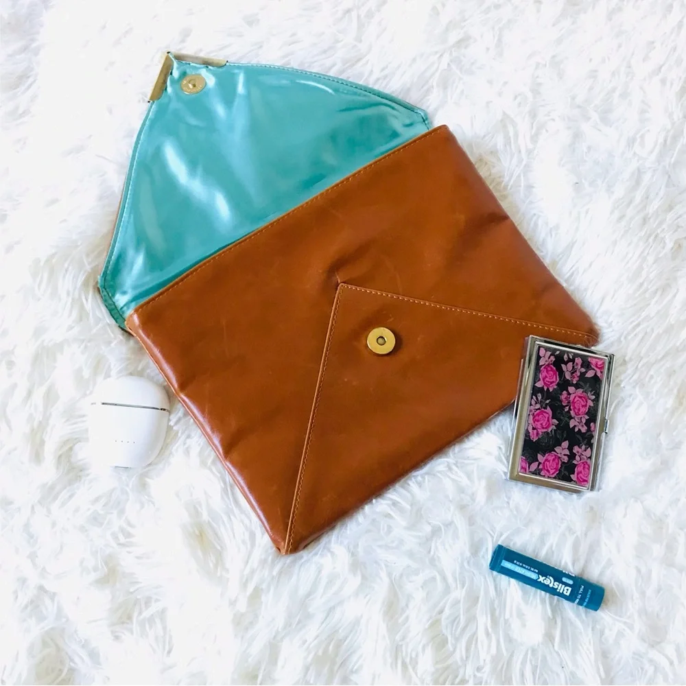Nordstrom Tan Cognac Faux Leather Envelope Clutch